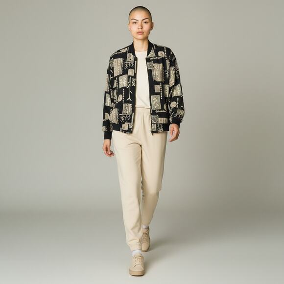 Cascais Jackets & Blazers - Vintage Cascais Black Cream Pattern Zip Up Jacket Womens Size Medium Mexico Poly